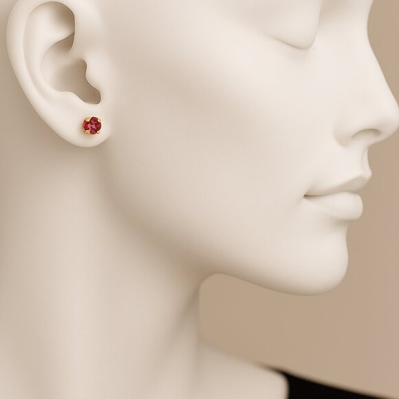 Swarovski Crystal Stud Earrings – Gold Overlay - Red Stone - Luxury Jewelry - Picture 2 of 5